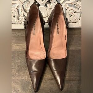 Cesare Paciotti Chocolate Brown Leather Pointy Stilettos with Metal detail 39